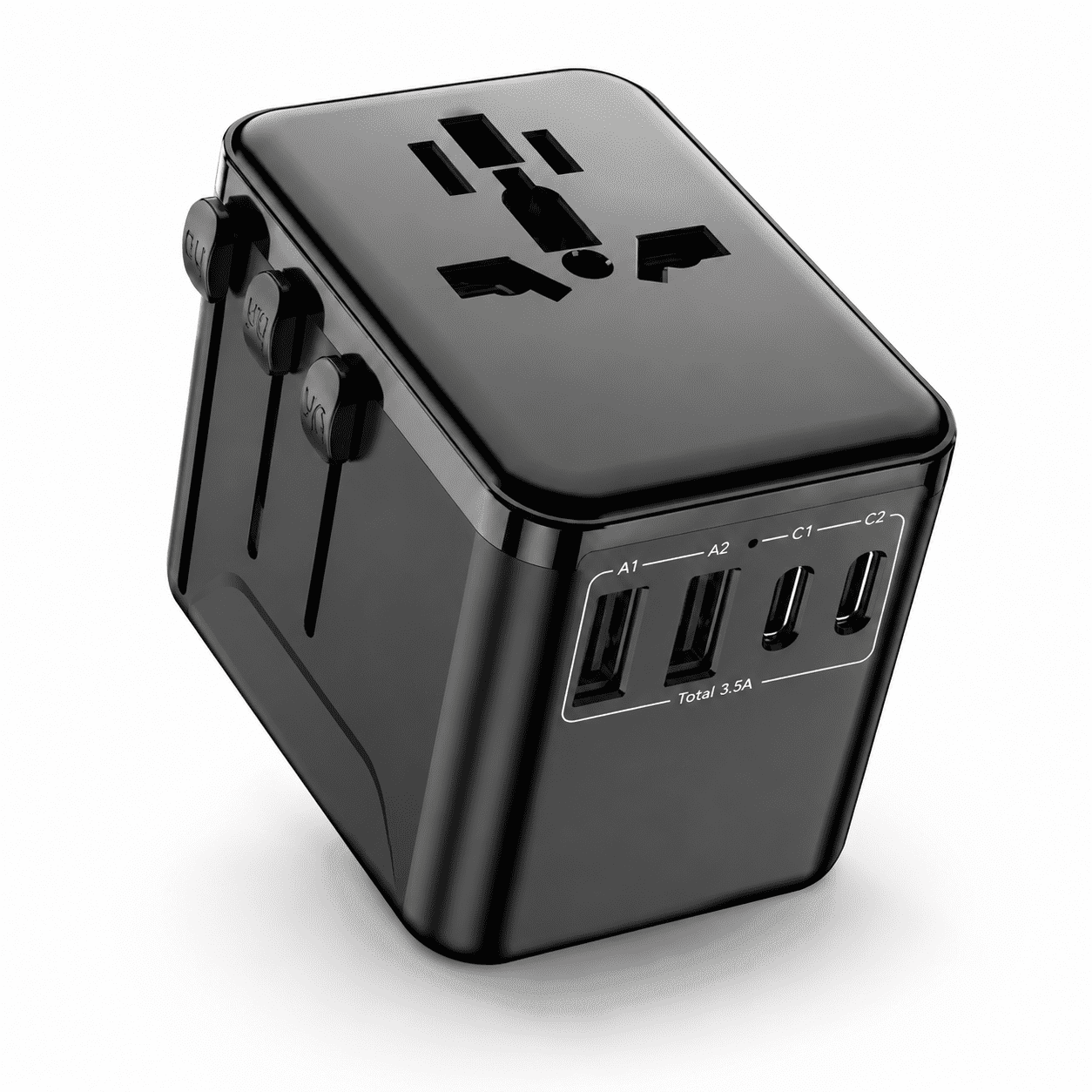 Universal Travel Adapter: International Power Adapter with 5 USB Ports & 2500W AC Outlet, European Plug Adapter, Worldwide Outlet Converter for UK USA AUS - International Travel Essentials