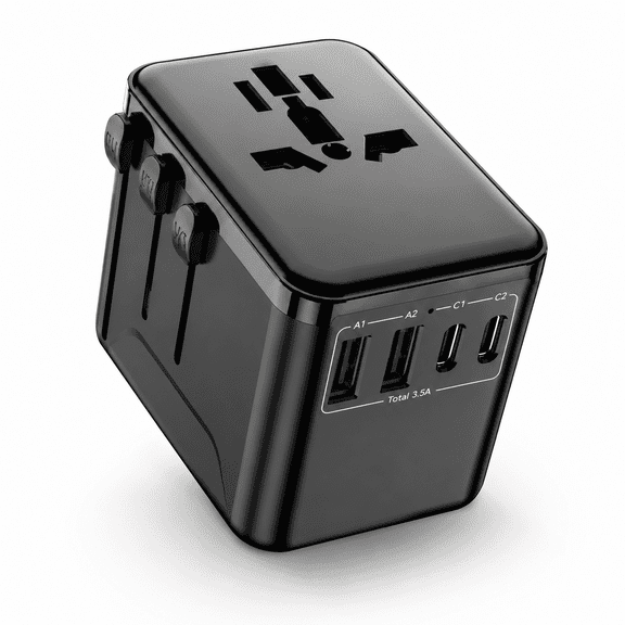 Universal Travel Adapter: International Power Adapter with 5 USB Ports & 2500W AC Outlet, European Plug Adapter, Worldwide Outlet Converter for UK USA AUS - International Travel Essentials