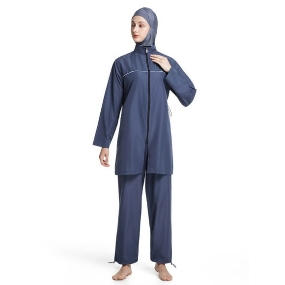 XEGLSBU Women's Muslim Swimwear Long Sleeve Burkini Full Cover Swimsuit Hijab Rash Guard, 3pcs Set