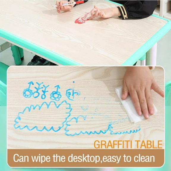 Yeshouse Kids Table and 6 Chairs Set, Height Adjustable Arts & Crafts Table with Graffiti Desktop, Non-Slip Legs,Ideal for Ages 2-10, Children's Multi-Activity for Classrooms, Daycares,Home