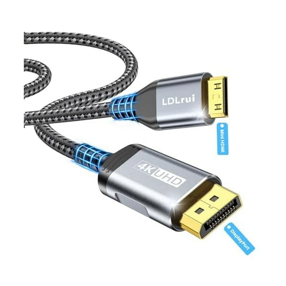 USBSO DisplayPort to Mini HDMI Cable 6.6FT,UHD 3840P/4K@60Hz DP to Mini HDMI Uni-Directional Cord (Nylon - Bend Resistant)for Desktop, Laptop, Portable Monitor,AMD, NVIDIA, ARZOPA, Projector,Mini PC