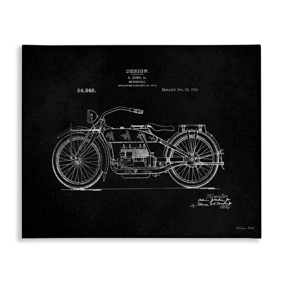 Stupell Industries Black Motorcycle Blueprint Transportation Painting Gallery Wrapped Canvas Art Print Wall Art, 20 x 16