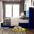 thumbnail image 3 of Merluxy Queen Bed Frame Upholstered Wingback Headboard Velvet Tufted Diamond Button/No Box Spring Needed/Navy Blue, 3 of 6