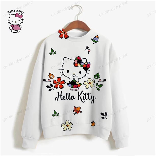 Hello Kitty Sudadera Mujer Harajuku Tie-dye Estampado Delgada Linda Sudadera Con Capucha De Dibujos Animados Manga Larga Sudadera Con Capucha De Gran Tamaño Ropa De Calle,RTZ3BC0967,2XL