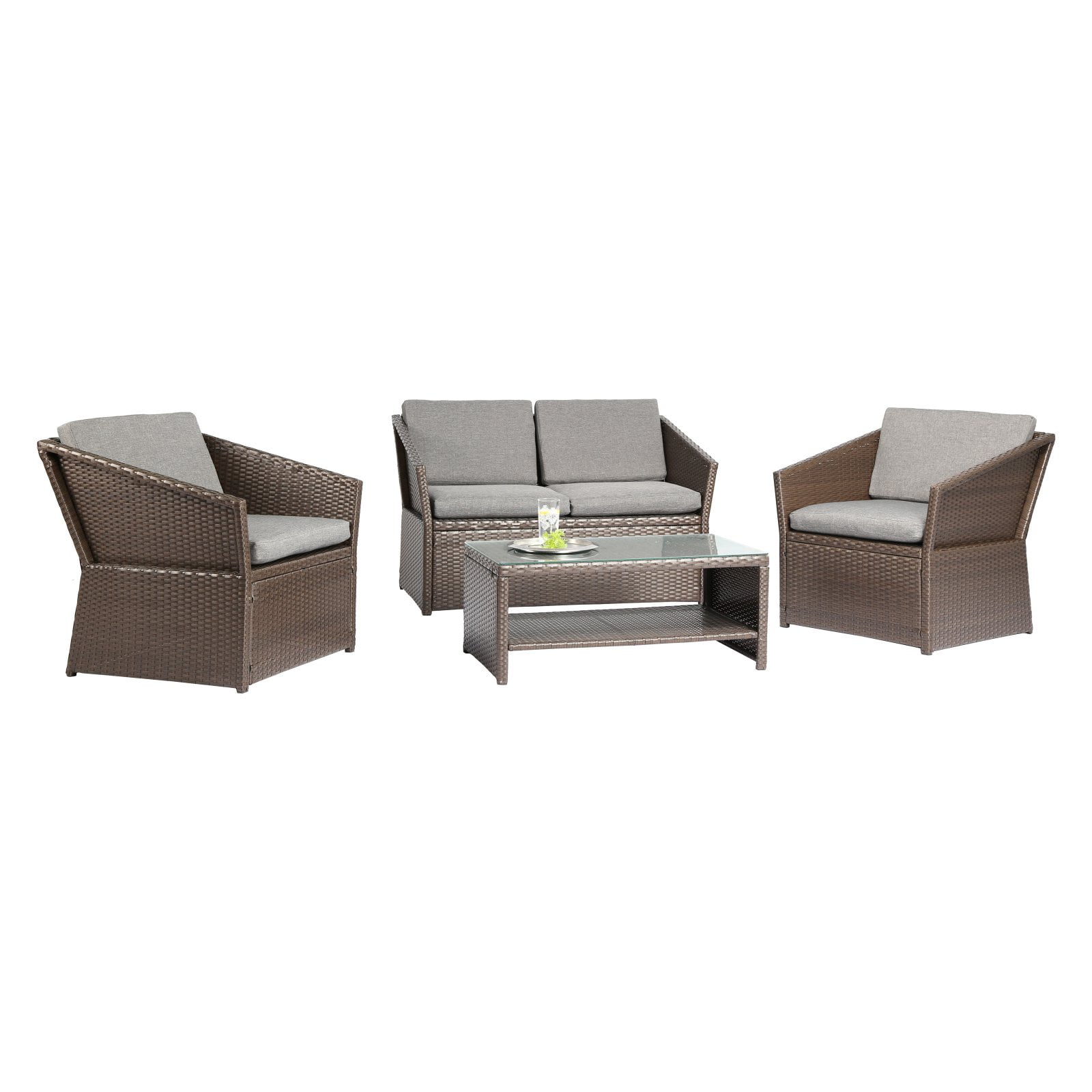 Baner Garden Outdoor Furniture Complete Patio Cushion PE Wicker Rattan Garden Set, Brown,... by