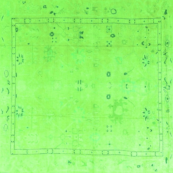 Ahgly Company Indoor Square Oriental Green Traditional Area Rugs, 7' Square