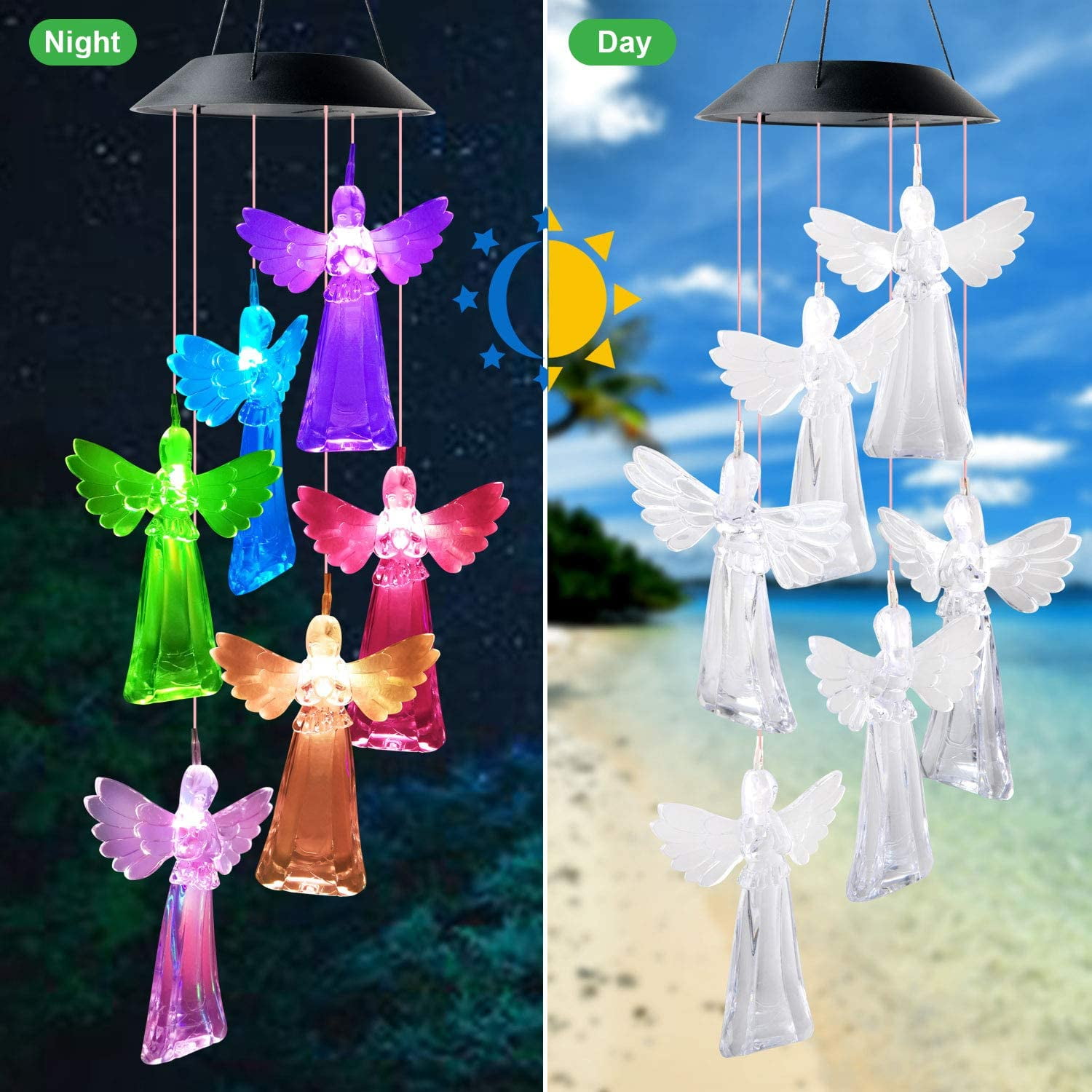 Colors Changing Solar Angel Wind Chimes Great Gifts for Mom Girlfriend Wife Waterproof Indoor Outdoor Home/Yard/Patio/Garden Romantic Decoration LVJING Solar Wind Chime