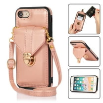 Crossbody Wallet Women Case for iPhone 7,iPhone 8,iPhone SE 2020,iPhone SE 2022,[RFID Blocking] Credit Card Holder with Should Strap,Premium PU Leather Purse Metal Buckle Folio Flip Cover, Rosegold