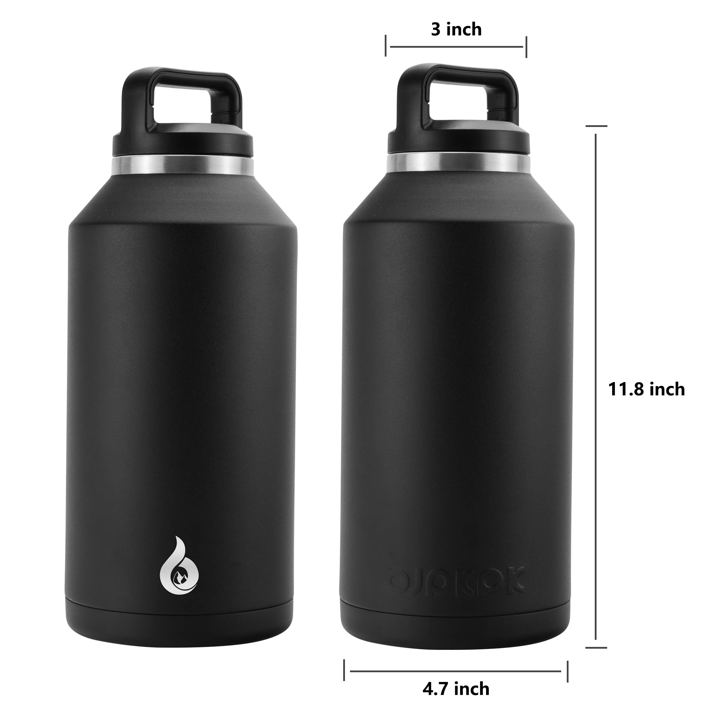 BJPKPK Half Gallon Water Bottle Insulated, Dishwasher Safe 64 oz Water Bottle with Handle, Leakproof BPA Free Water Jug, Large Stainless Steel Water Bottle for Sports, Black