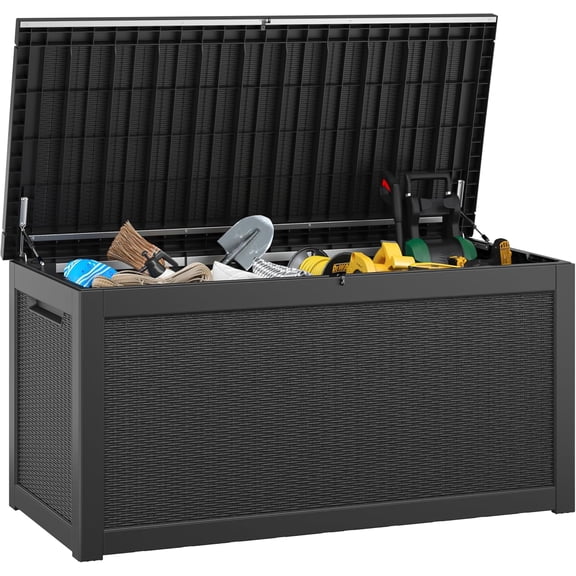 260 Gallon Deck Box, Lockable Patio Storage Box for Furniture, Garden Tools and Tools Storage, Waterproof - Black