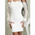 thumbnail image 3 of AOOCHASLIY Womens Long Sleeve Dress Women Sexy Lace Solid Slash Neck Off Shoulder Cocktail Party Elegant Dress, 3 of 9
