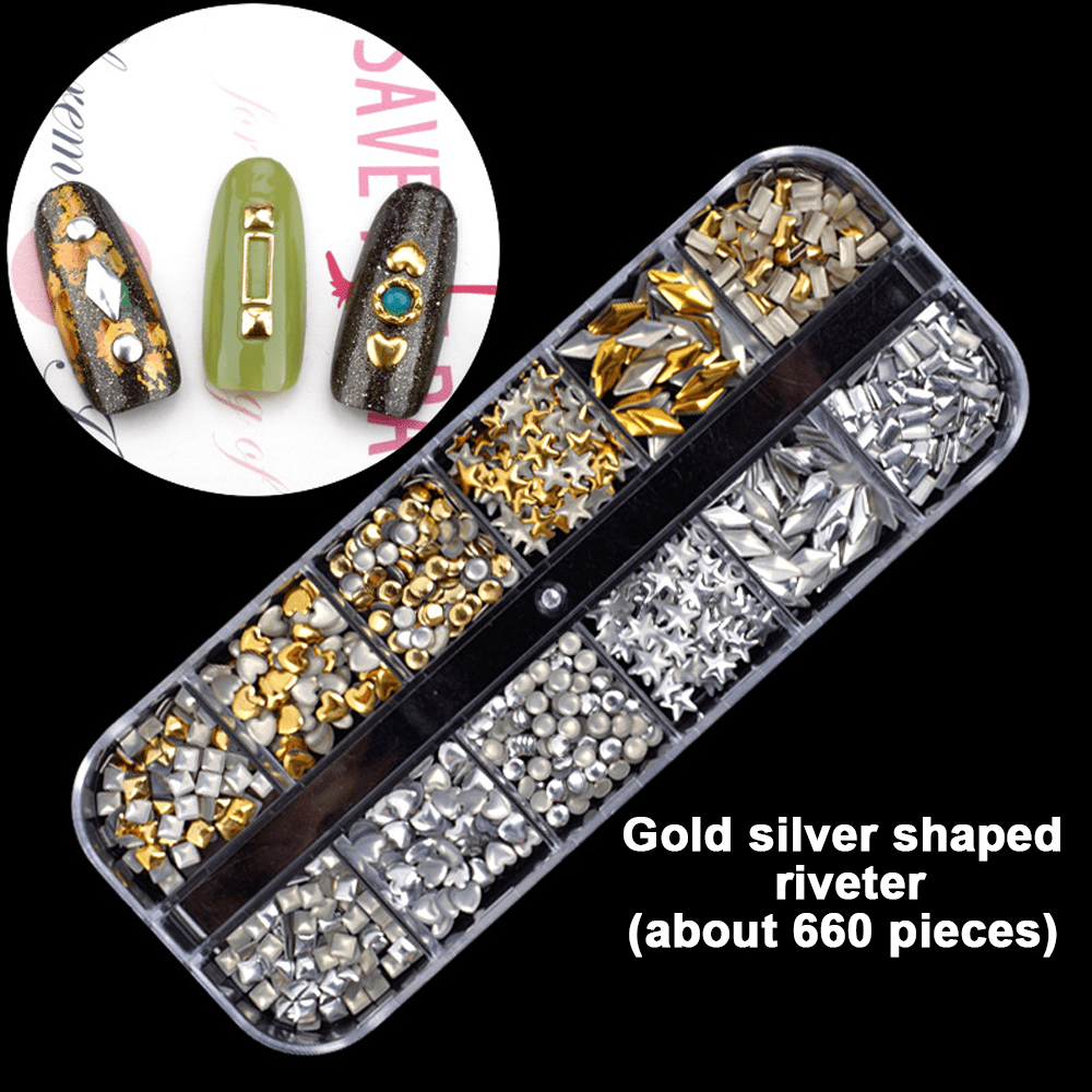 10pcs Luxury Crystal Diamond Gold Nail Jewelry Charms Flatback Gems Crushed  Border Metal Studs for Acrylic Nails Design Supply - AliExpress