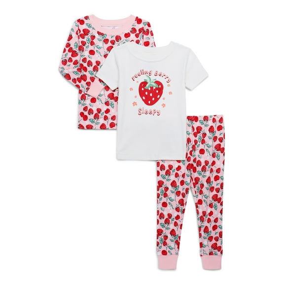 Wonder Nation Toddler Short and Long Sleeve Cotton Pajama Set, 3-Piece, Sizes 12M-5T