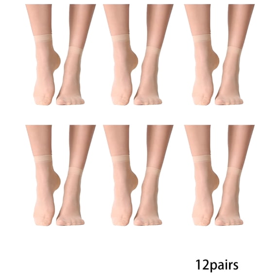 TELOLY 12 Pairs Women'S Ankle High Sheer Socks Nude Stocking Ultra Thin Cool See Through Silk Socks for Women,Skin Color