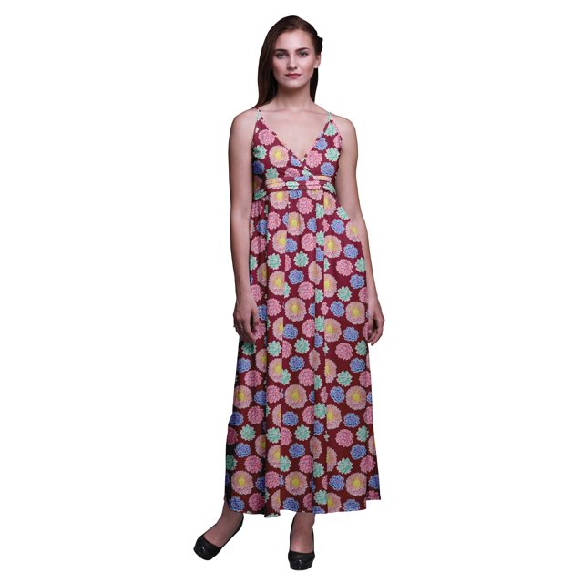 Bimba Robe Longue Chic à Imprimé Floral pour Femme, Style Bohème, Maxi d'Été, Tenue de Plage - X-Grand