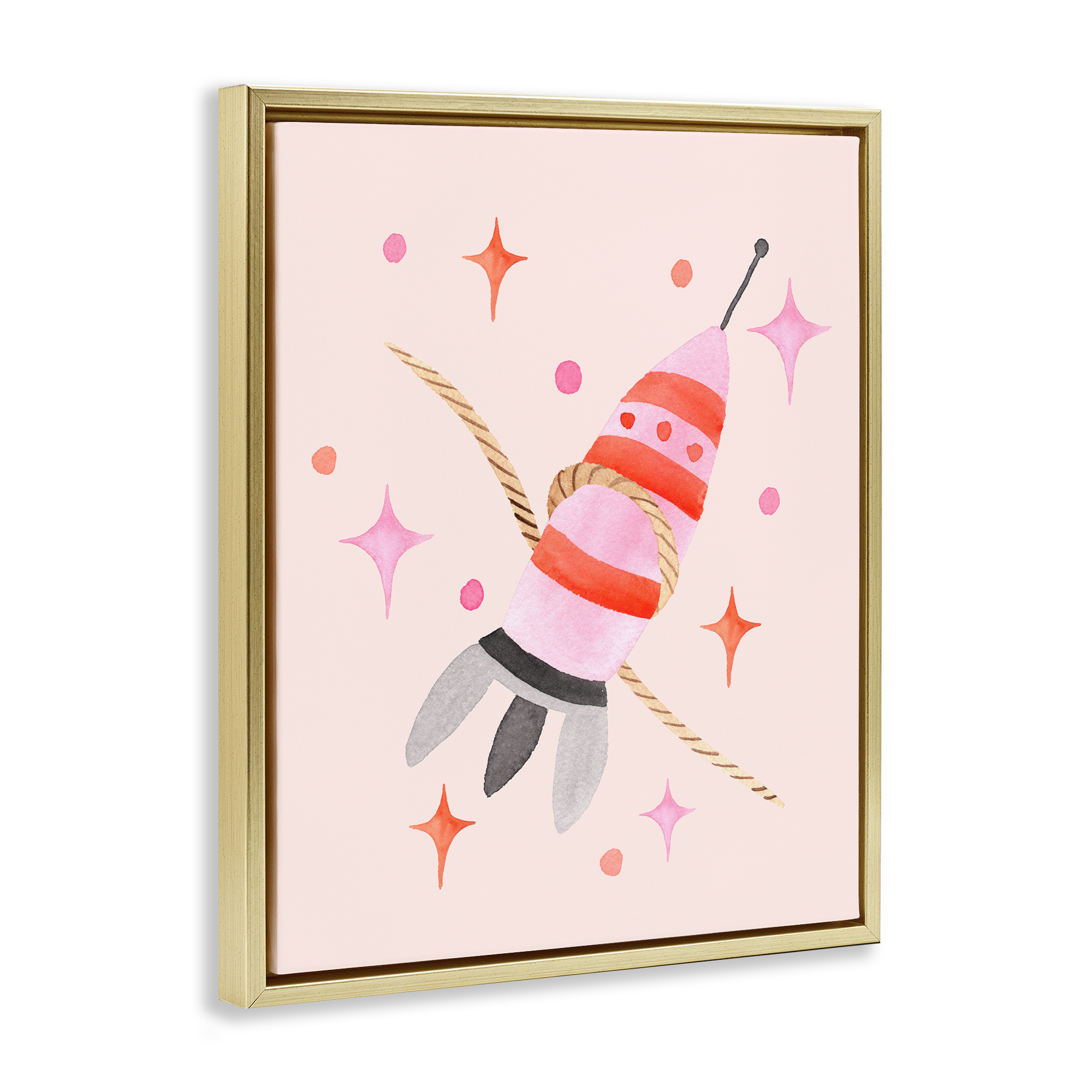 Spaceship with Lasso Gold Framed Floater Canvas Wall Art, design by Nina Jacobs