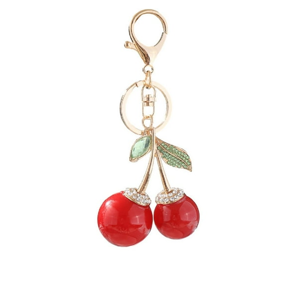 QDDollars Cherry Keychain for Women, Cute Cherry Fruit Key Chain for Ladies, Sparkling Cherry Key Ring, Rhinestone Cherry Leaf Keychains, Red Cherry Keyring, Funny Cherry Fruits Keychain