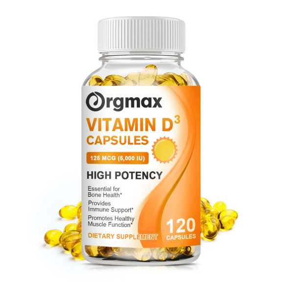 Orgmax Vitamin D3 5000IU (125mcg), High Potency Organic Capsules, 120 Count