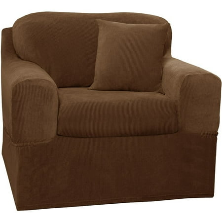Maytex Narrow Stripe Patterned 2-Piece Chair Stretch Slipcover, Brown