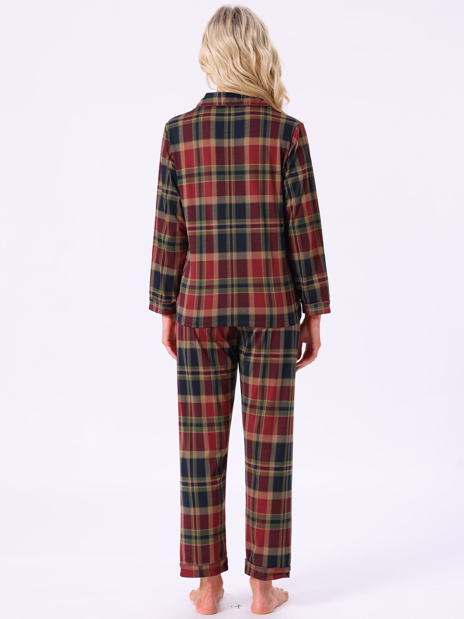 DARING DIVA Women's Plaid Christmas Pajama Sets with Pockets and Pants S Long Slevee Red