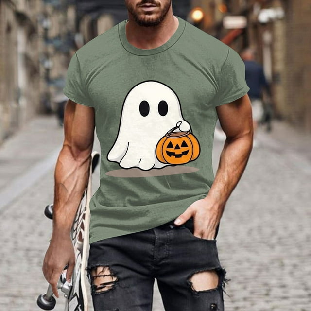 Handshe T-Shirt à Col Rond à Manches Courtes pour Homme à Thème d'Halloween - Blouse Décontractée Stylée