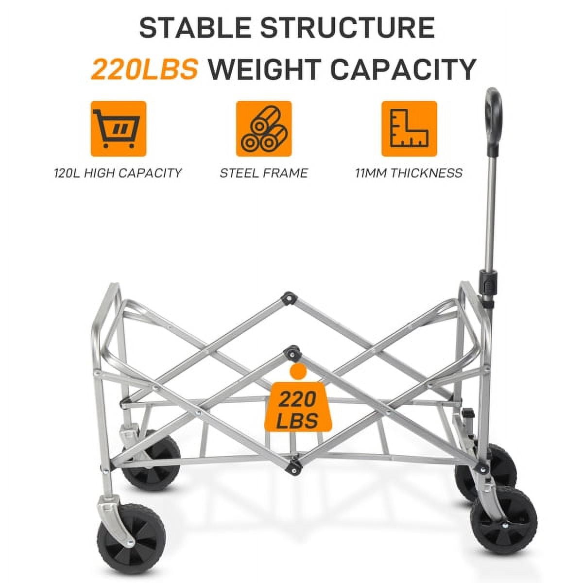 74.5x45.5x84cm 100kg 600d Oxford Cloth Steel Frame Flat Folding Style Black Cloth Silver Frame Garden Folding Cart