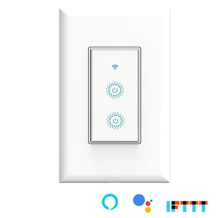 Smart Wi-Fi Double Light Switch, 2 individual Single Pole Switch, 2 in 1 Wireless Smartphone Remote Control Wall Light & Fan Switch, Compatible with Alexa Google Assistant & IFTTT Remote Control