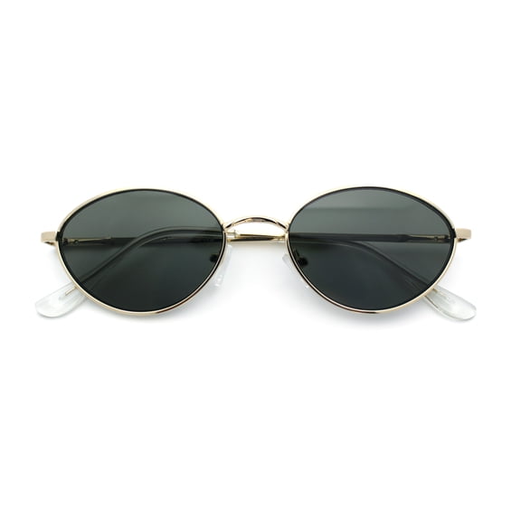Trendy Hustler Snug Oval Hipster Metal Rim Sunglasses Gold - Green