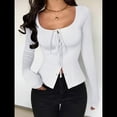 thumbnail image 4 of Camisas de Larga para Mujer, Camisetas con Cuello Redondo y Botones con Lazo, Blusas Estéticas para Salir L, 4 of 10