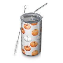 20oz Coffee Tumblers Fall Pumpkins Pattern Stainless Steel Vacuum Insulated Travel Tumbler Coffee Cups Mug with Lid and Straw with Cleaning Brush for Cold & Hot Drinks