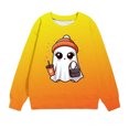thumbnail image 2 of Odeerbi Kids Boys Girls Halloween Pumpkin Ghost Crewneck Sweatshirts Fall Winter Pullover Sweatshirt 1-12 Years Kids Long Sleeve Halloween Printed T-shirt Top Kids Clothes Yellow, 2 of 5