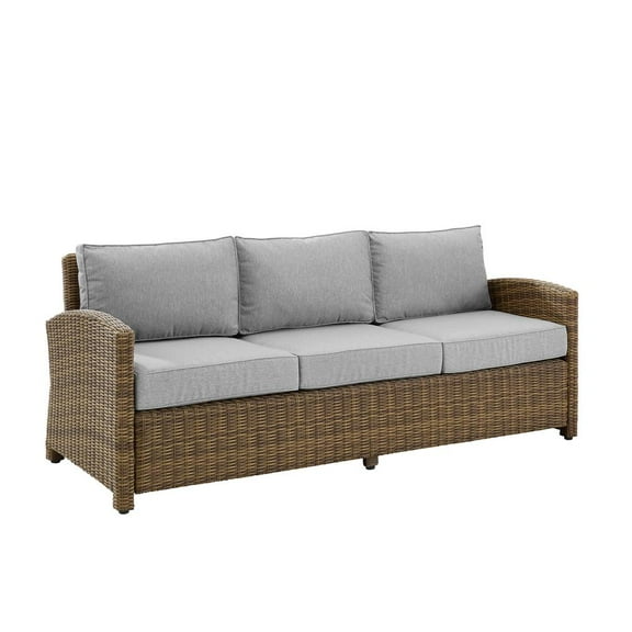 FurniFact Elegant Gray Wicker Outdoor Sofa with Weather-Resistant Cushion Covers