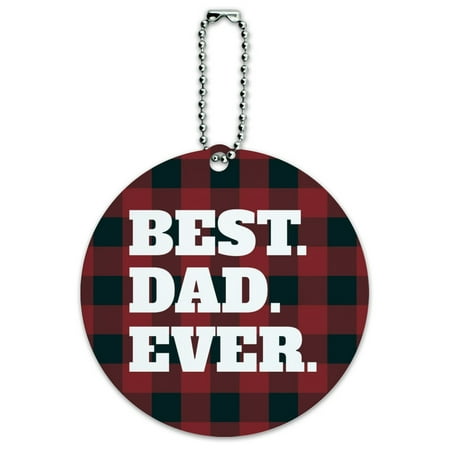 Best Dad Ever Red Black Plaid Round Luggage ID Tag Card Suitcase