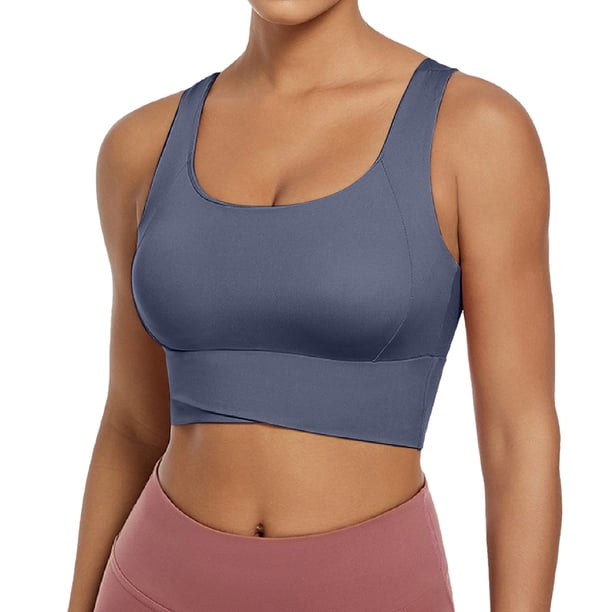 Sujetador deportivo sin aros para mujer - Camiseta de yoga sexy con fruncido y relleno fijo en el pecho - S-XL
