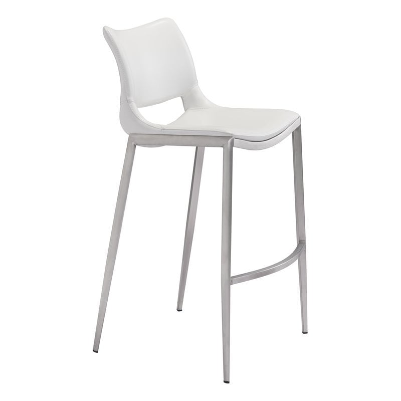 Ace Faux Leather Bar Stool White 28 7 Set of 2 