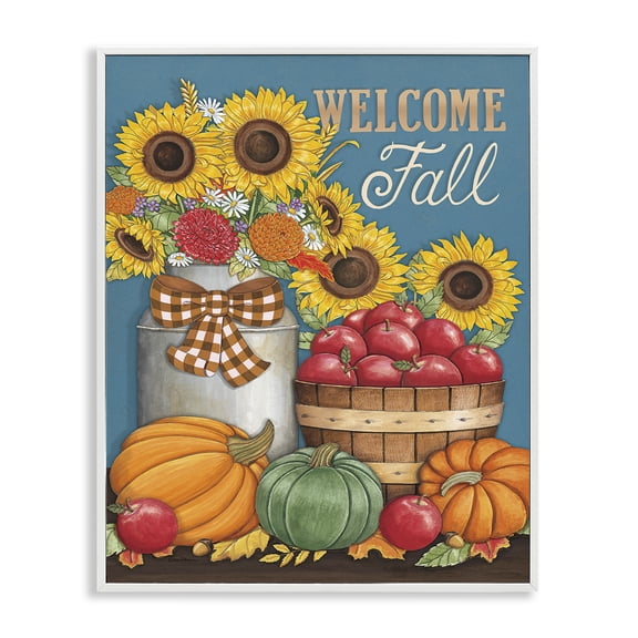 Stupell Industries Traditional Welcome Fall Harvest White Framed Giclee Art, 16 x 20, by Deb Strain