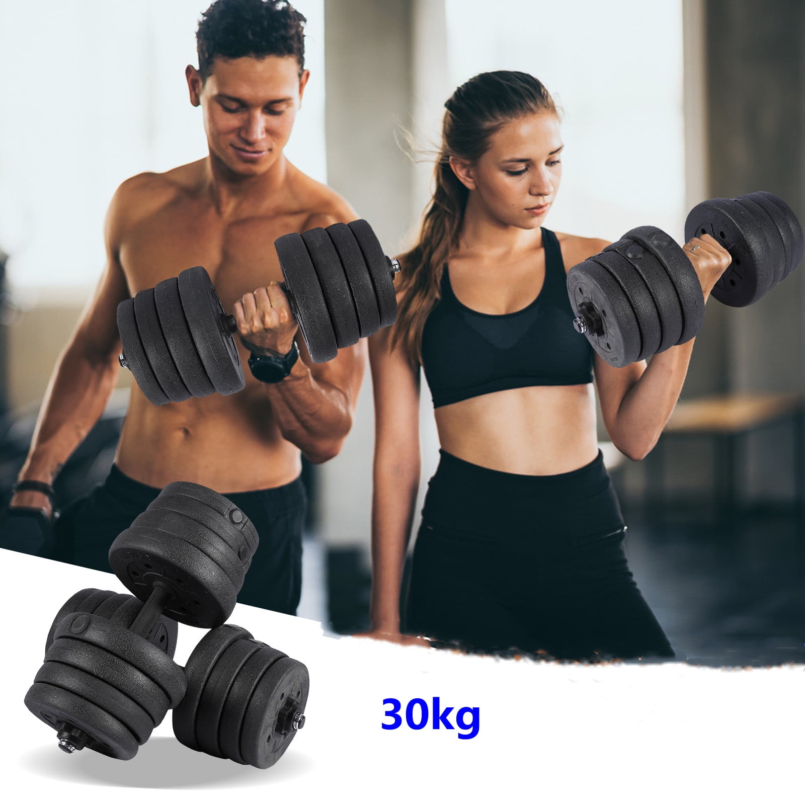2x15KG Dumbbell Set GYM Weight Lifting Bar Weights Kit Dumbbells Fitness Black 