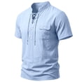 thumbnail image 5 of Men Short Sleeve Pirate Shirt Lace up Medieval Top with Pocket Pirate Costume Halloween Cosplay Mens Halloween Costume, Size L, 5 of 8