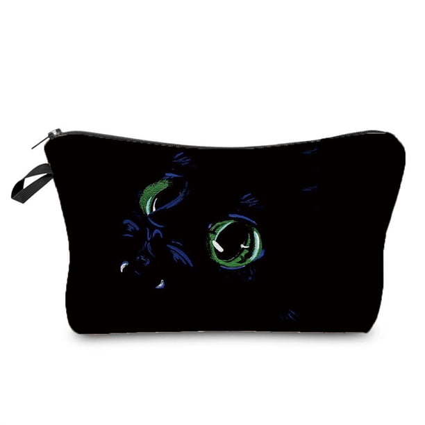 Neceser de viaje para mujer, bolsa organizadora de maquillaje, bonita bolsa de lápices personalizable con estampado de gato negro de dibujos animados, Eco reutilizable qiuyongming unisex