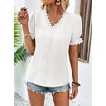 thumbnail image 4 of Womens Puff Sleeve Tops Ruffled Lace Trim Dressy Casual Blouses for Women V Neck T Shirts Elegant Cute Tshirts (Medium, White), 4 of 5