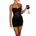 thumbnail image 3 of Lace Mini Dress Bodycon Spaghetti Strap Party Club Dress Black XS, 3 of 6