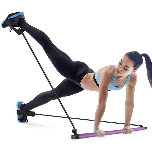 Bodybuilding Yoga Pilates Stick con correa para el pie - Core Strength Fitness Gym Resistance Band Bar Kit - Ideal para entrenamiento de cuerpo completo en casa, gimnasio, levantamiento de pesas oso de fresa Hogar