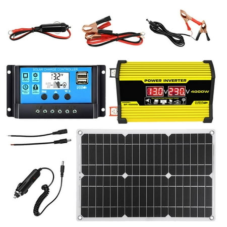 

Fovolat Complete Solar System 18W 12V Solar Panel 300W Inverter Power Charger Waterproof Weatherproof 12V to 110/220V Solar System Controller with USB Ports charitable