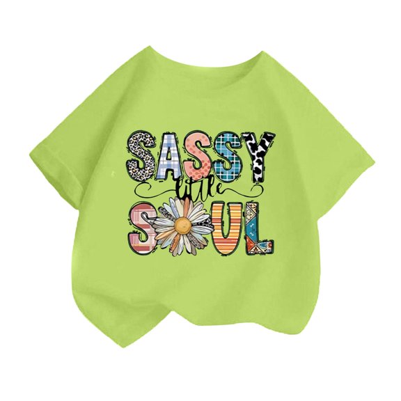shqvo Sassy Soul T Shirt for Girls Western Sassy Soul Print Tees Western Design Short Sleeve Tops Shirt Summer Clothes for Kids