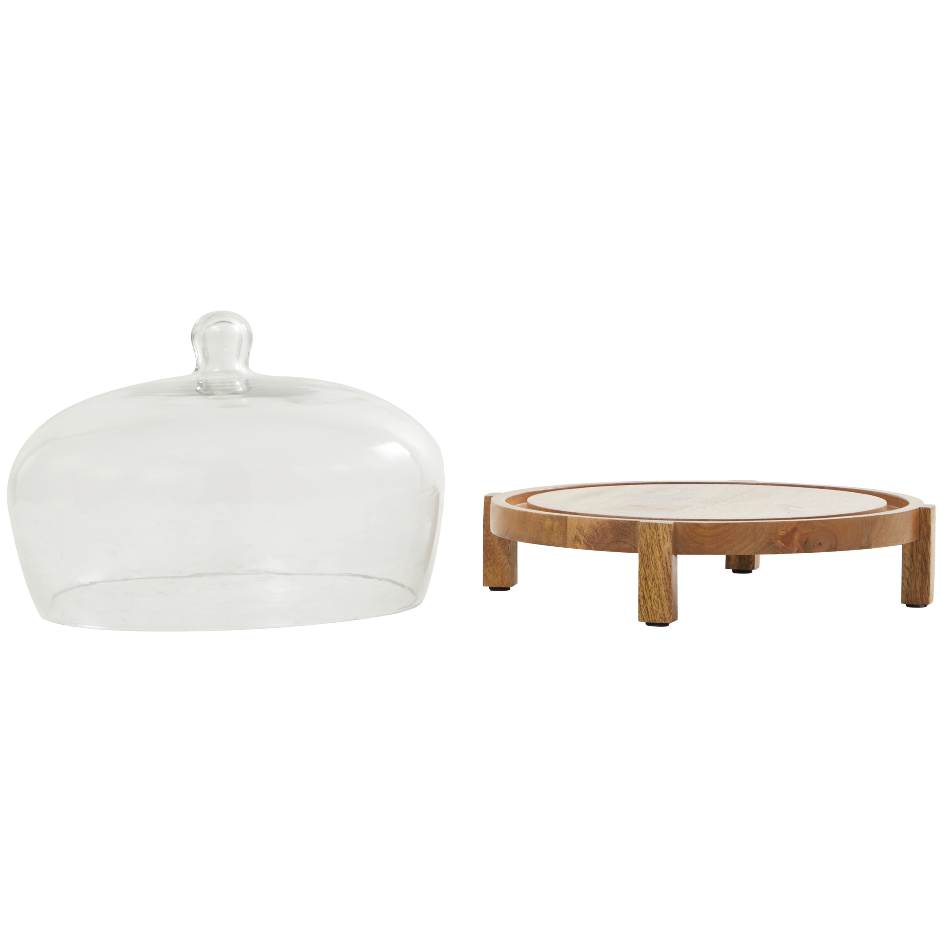 DecMode 12" x 10" Brown Mango Wood Elevated Decorative Stand with Glass Dome Cover, 1-Piece