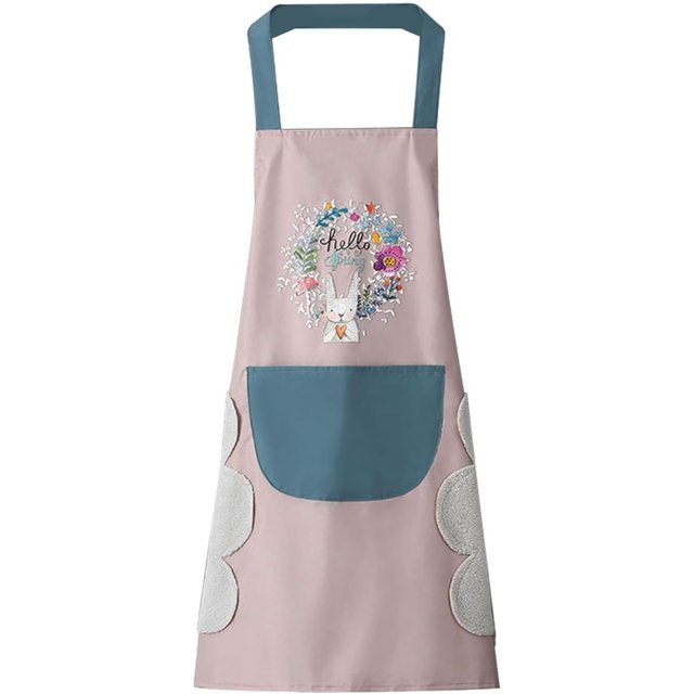 Delantal de cocina para mujer con bolsillos para limpiar las manos, resistente al agua para cocinar y hornear, resistente al agua y al aceite, fácil de limpiar
