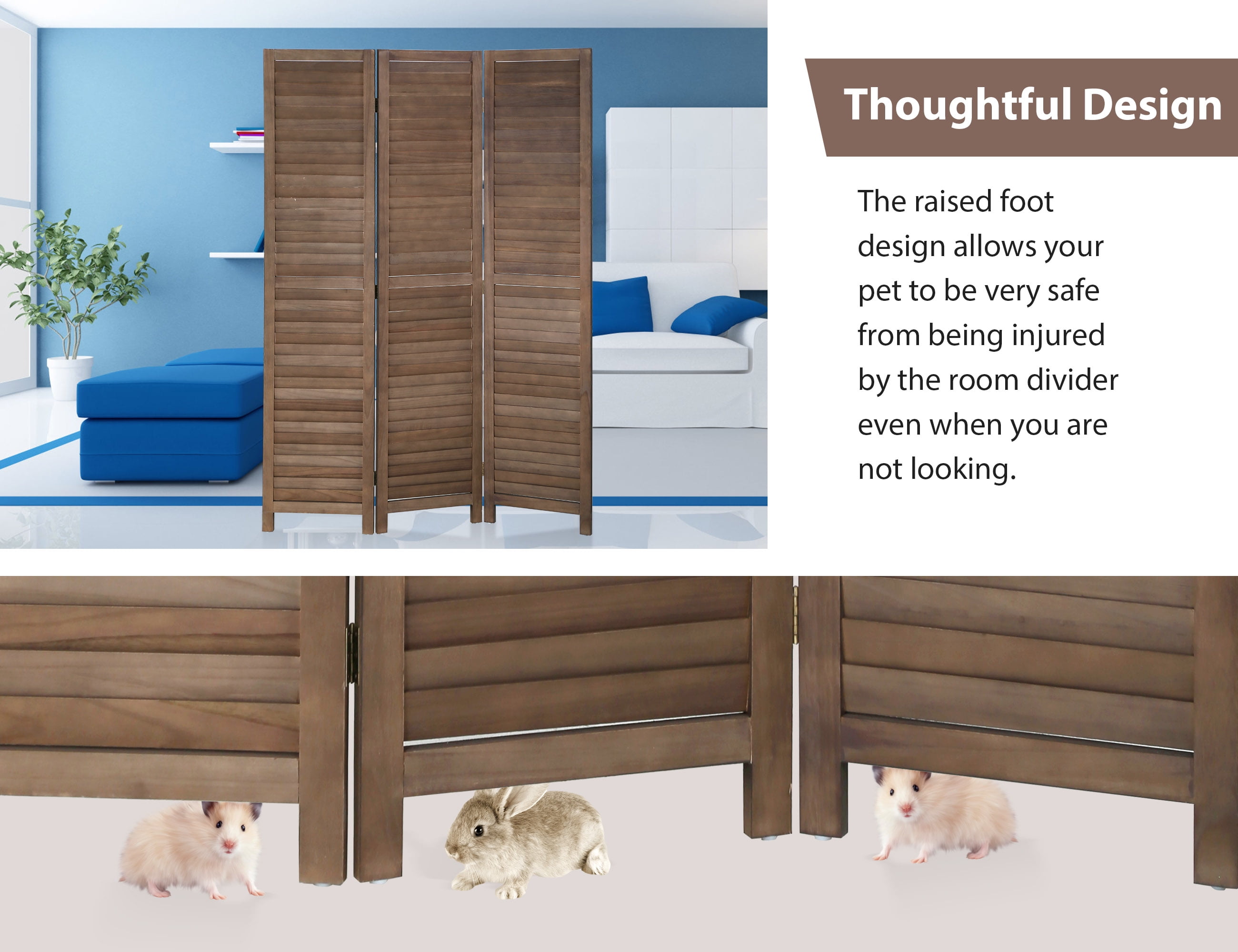 YRLLENSDAN 3 Panel Wood Room Divider 5.6 Ft Tall Privacy Wall Divider Outdoor Room Divider 66.9" x 16.9" Each Panel Folding Wood Screen for Home Office Bedroom Restaurant (Brown)
