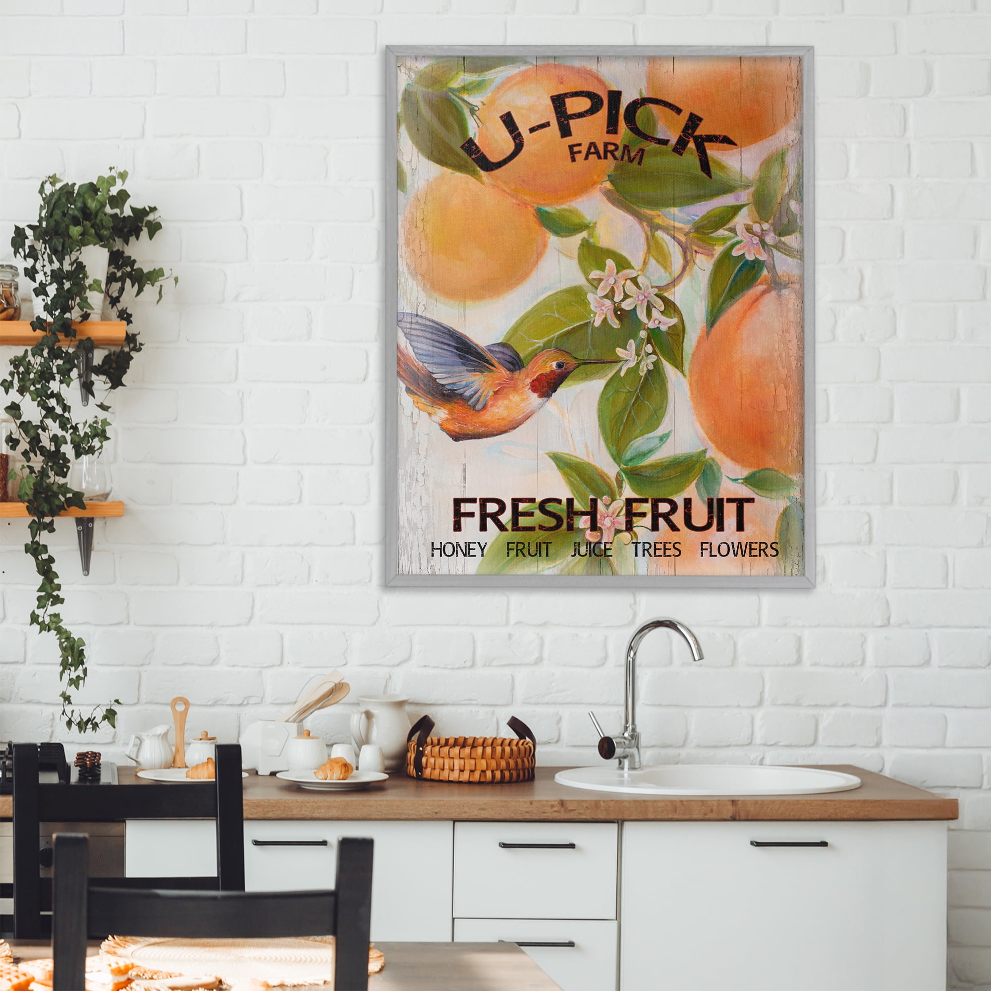Stupell Industries U-Pick Fresh Fruit Farm Gray Framed Giclee Art, design by Diannart