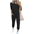 thumbnail image 1 of AMERTEER Women’s Two Piece Outfit Short Sleeve Pullover With Drawstring Long Pants Tracksuit Jogger Set, 1 of 6