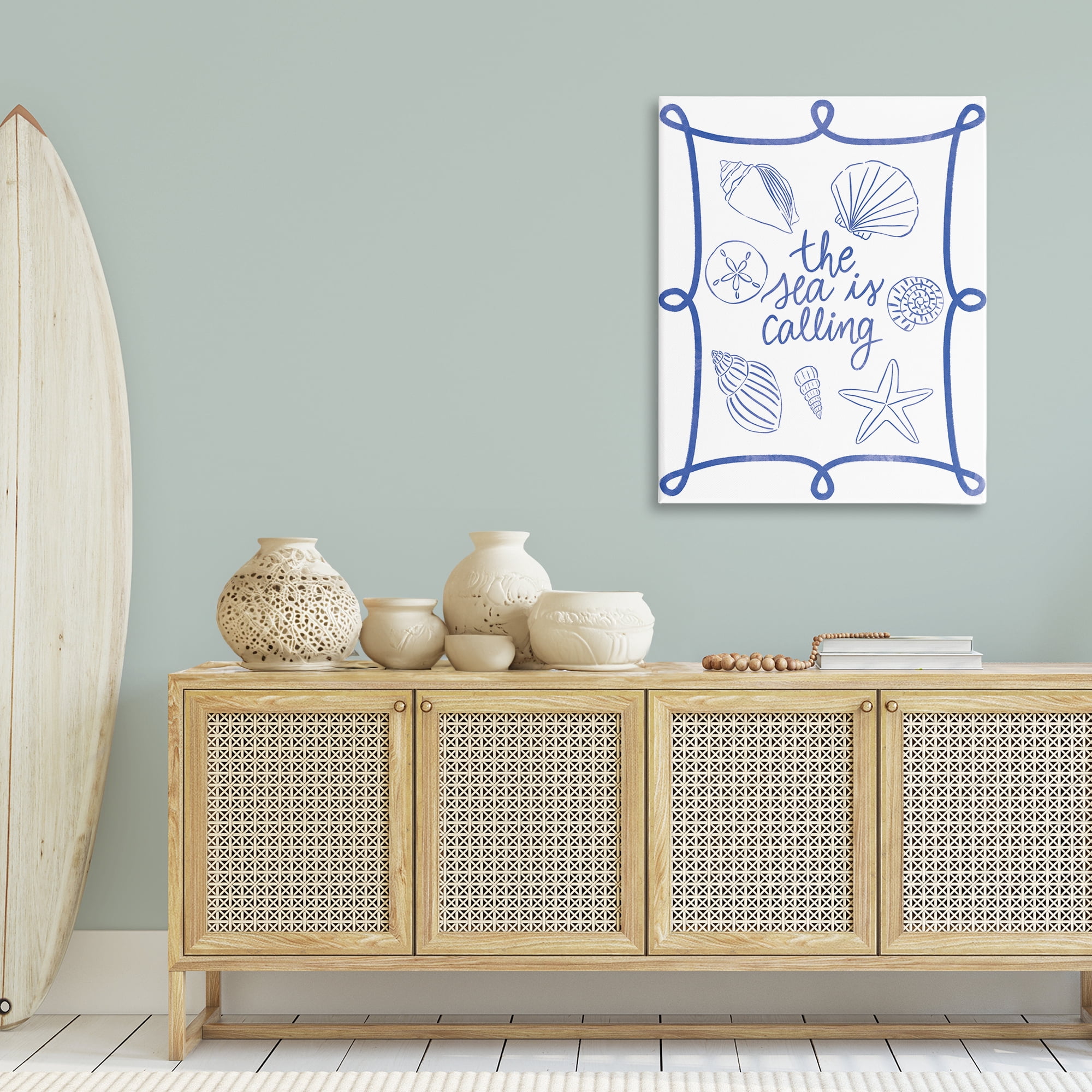 Stupell Industries Sea Is Calling with Shells Nautical & Beach Painting Wrapped Canvas Art Print Wall Art, 30 x 40